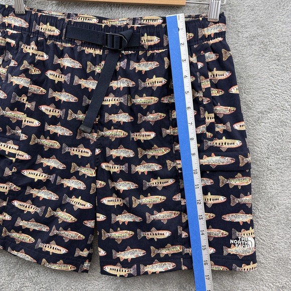 The North Face Shorts Mens Small Navy Blue‎ Fish Print Zip Cargo Pockets Belted - Picture 10 of 11